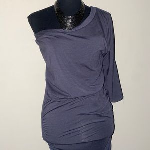 Gray one arm cocktail dress off the shoulder